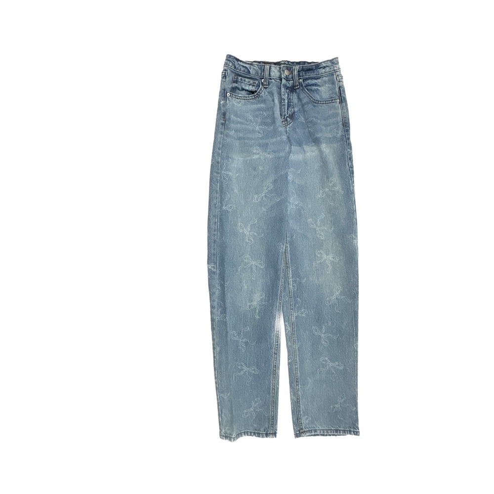 Wild Fable Straight Jeans Womens 00 Blue Bow Print High Rise Button‎ Fly Denim